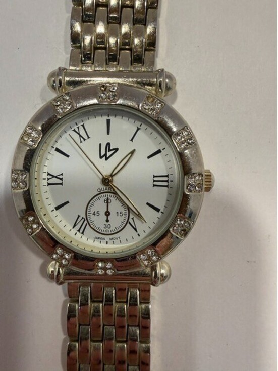 Accessories - LB Classic Quartz Watch 90917 Silver Tone Rhinestone Bezel White Roman Numeral